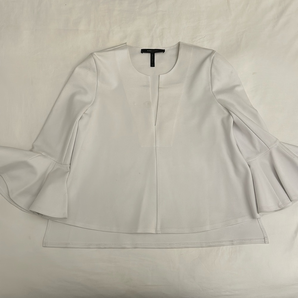BCBGMAXAZRIA VALERIE RUFFLE SLEEVE TOP